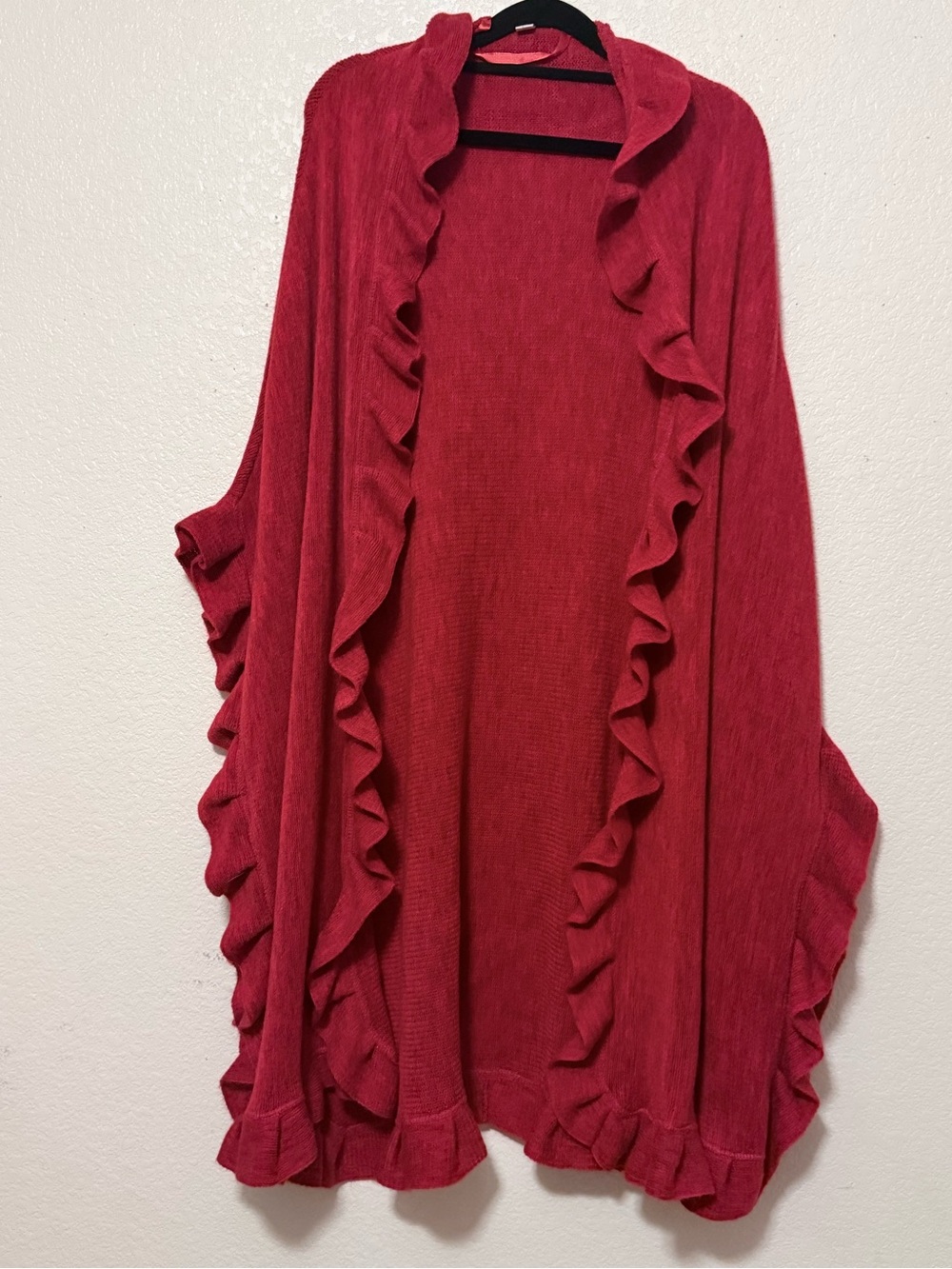 Charter Club Red Ruffle Open-Front Women's Sweater Cardigan